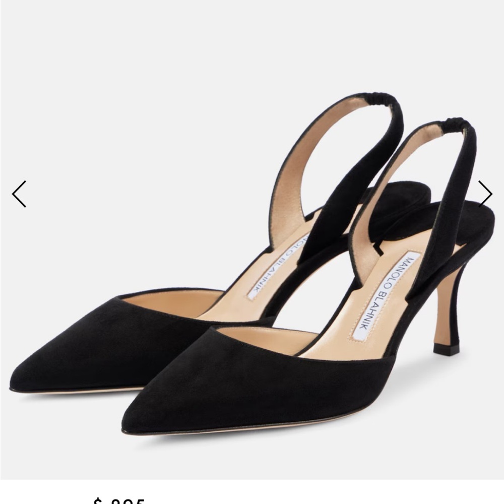 Manolo Blahnik Black Suede Carolyne Slingback Pumps